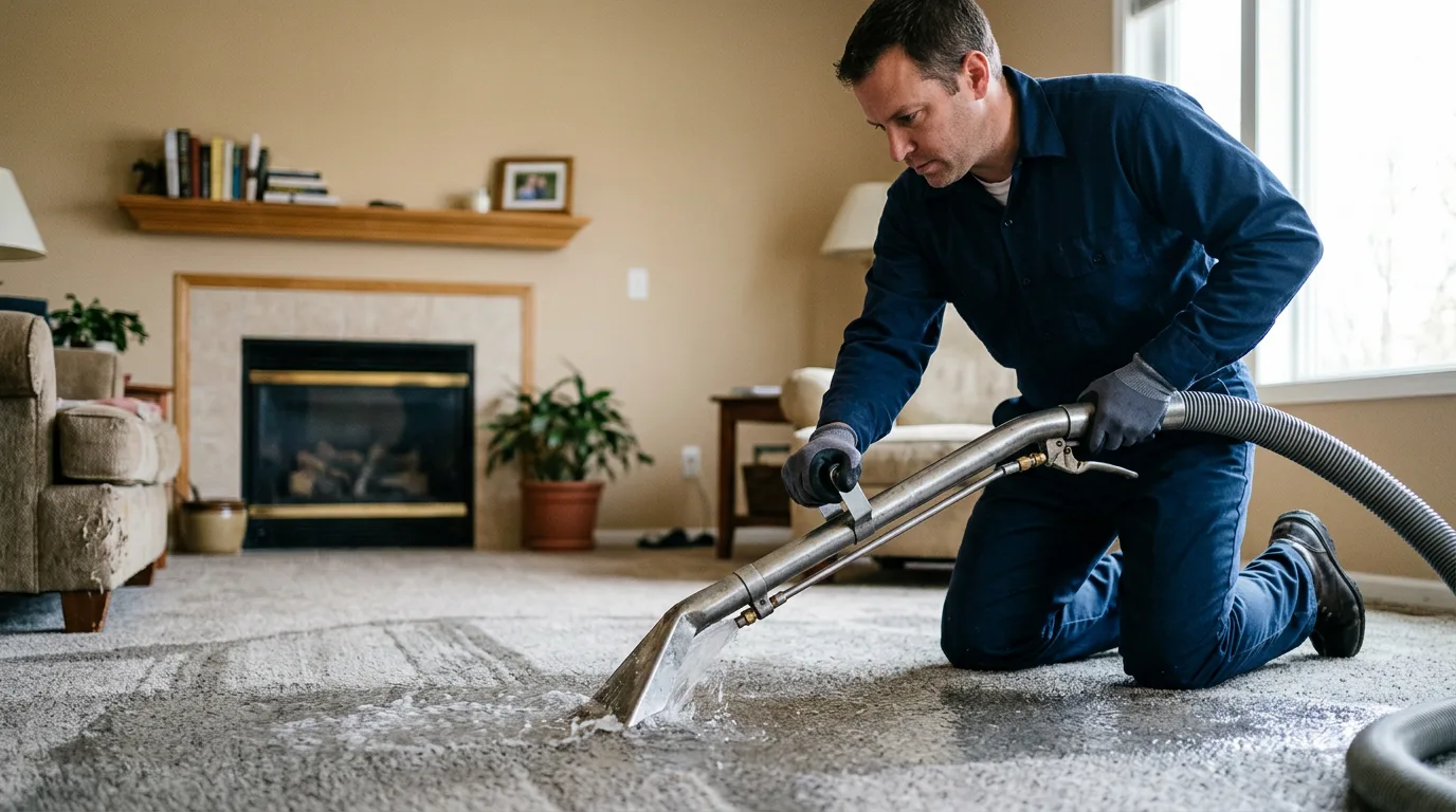 Water damage restoration technician working near Wyoming, PA